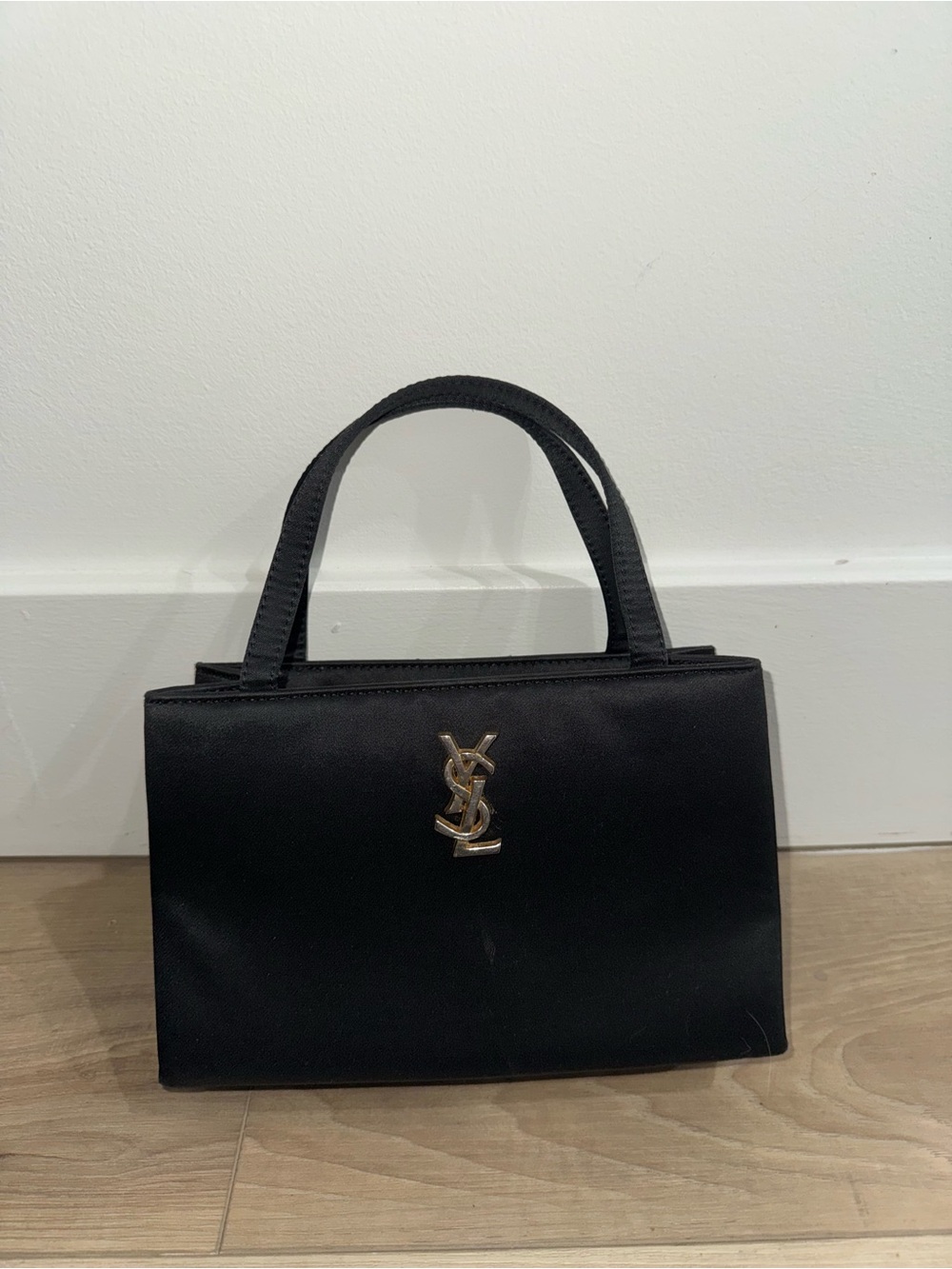 Saint Laurent Black YSL Satin Top-Handle Bag